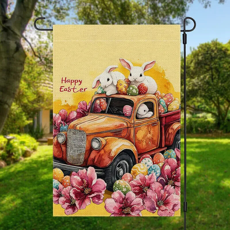 Colorful Happy Easter Burlap Garden Flag Double-Sided 12" x 18" NEW! Home & Garden:Yard, Garden & Outdoor Living:Décor:Flags Cozy Home Treasures